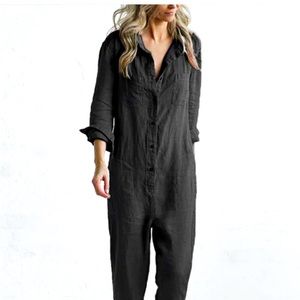 Cotton button up jumpsuit (black)